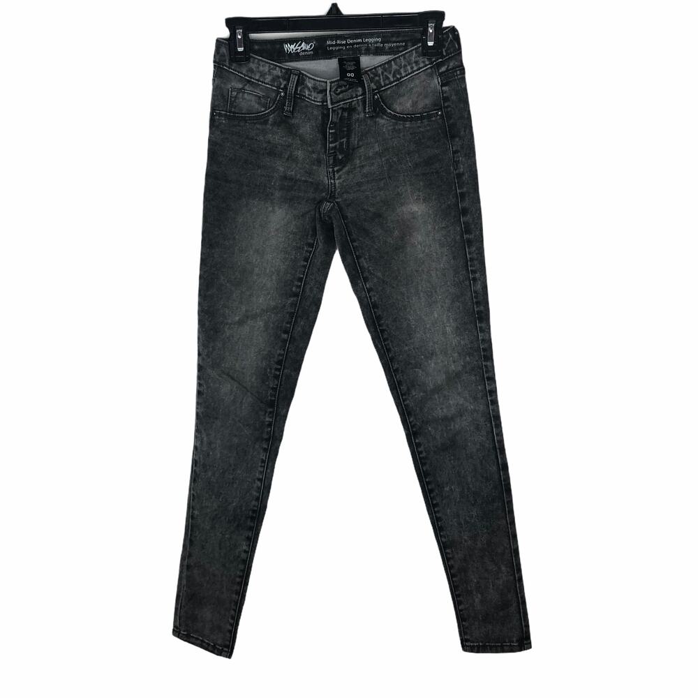 Mossimo junior's women's size 00 black stone washed mid rise denim legging jean